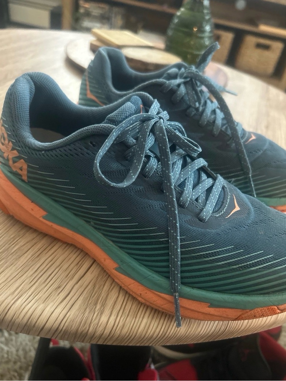 Hoka Men's Teal and Orange Performance Running Sneakers